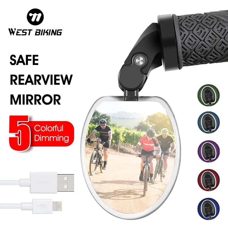 Innovative Design Bike Rearview Mirror With LED Light USB Rechargeable Handlebar Mirror 360 Rotation Adjustable Rear View Mirror