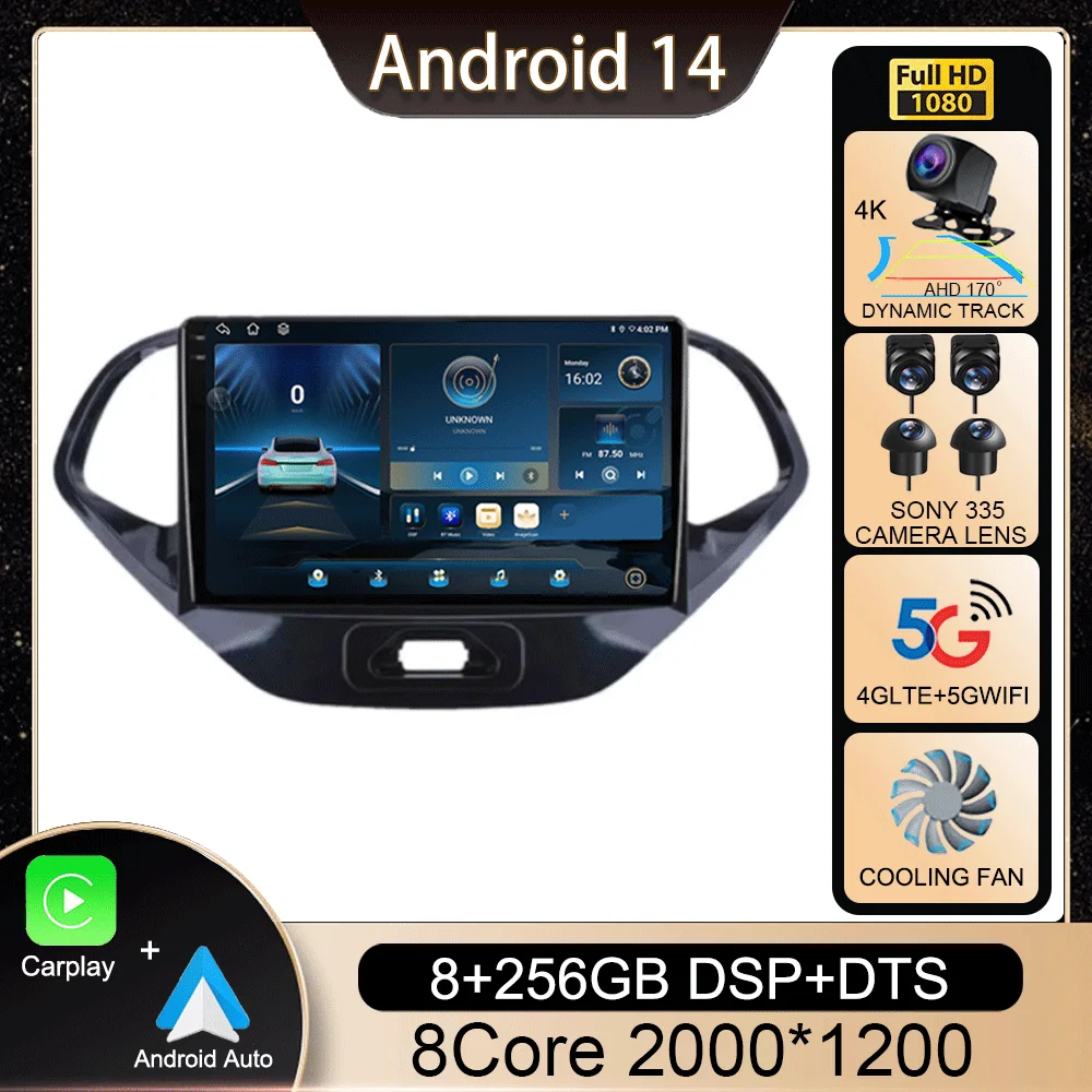 

Автомобильный мультимедийный плеер Android 14 для Ford Figo 2015 - 2018 HD экран Bluetooth USB Carplay MP5 FM стерео GPS DSP 2 Din