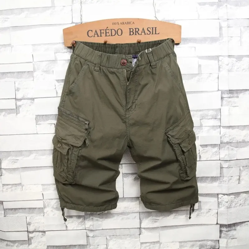 Men's Cargo Shorts Summer2026 Lightweight Straight Casual Elastic Waist Knee Length Military Green Streetwear Outdoor Daily Wear