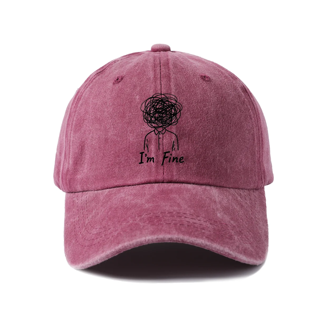 I'M Fine Graphic Vintage Washed Baseball Cap, Adjustable Unisex Dad Hat for Men and Women