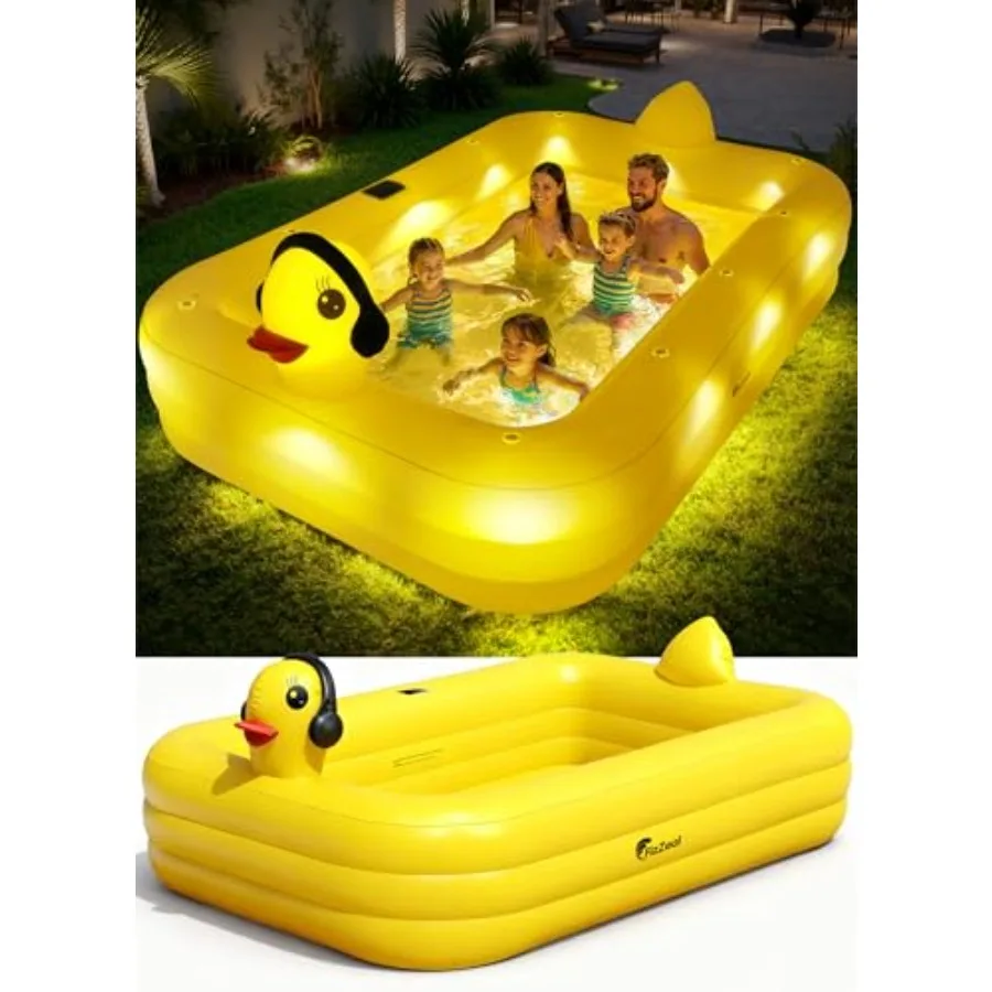 

Backyard inflatable pool for kids and adults, PVC material, blue, solar-powered lights, durable thickened design, 1006322 inche