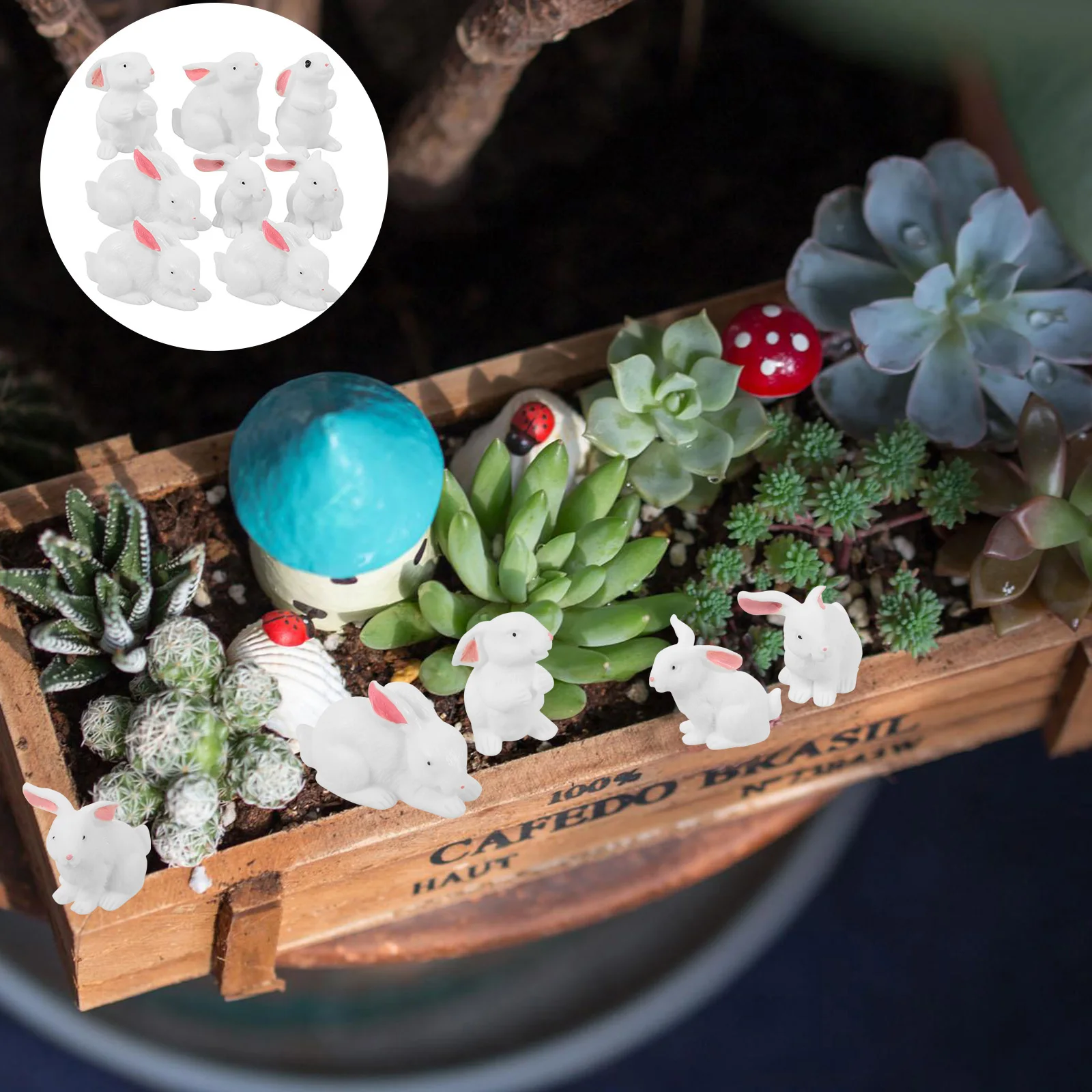 

8Pcs Miniature Resin Rabbit Figures Creative Micro Landscape Ornament for DIY Garden Dollhouse Decor Resin Rabbit