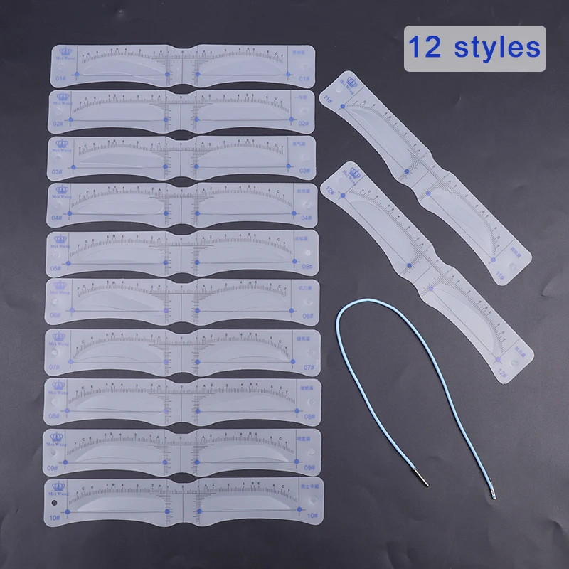 12PCS Reusable Eyebrow Shaper DIY Soft Ruler Brow Definer Eyebrow Stamp Card Soft Ruler Stencil Makeup Tool For Man