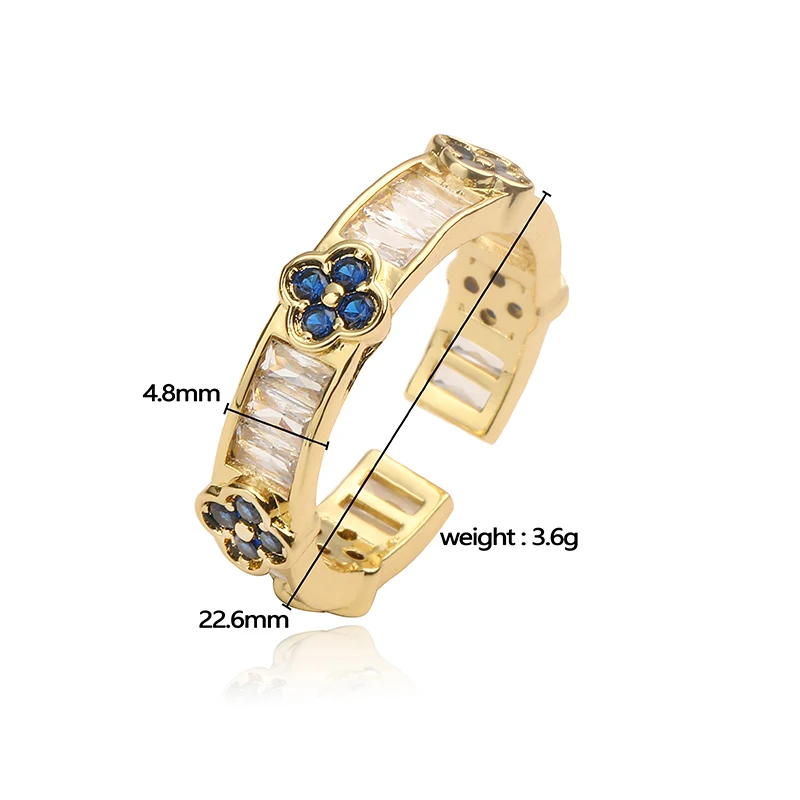 HECHENG,High Quality Delicate Sweet Ladies Small Flower Four-Leaf Clover Ring Set With Zirconium Opening Adjustable Jewellery