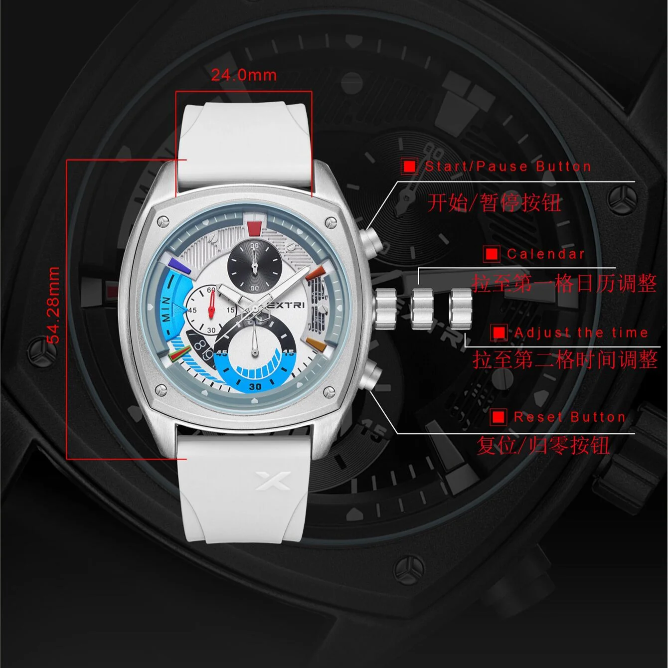 EXTRI Cool Men\'s Watch Direction Waterproof Silicone Strap Fashion Sports Six Pin Quartz Watches for Men