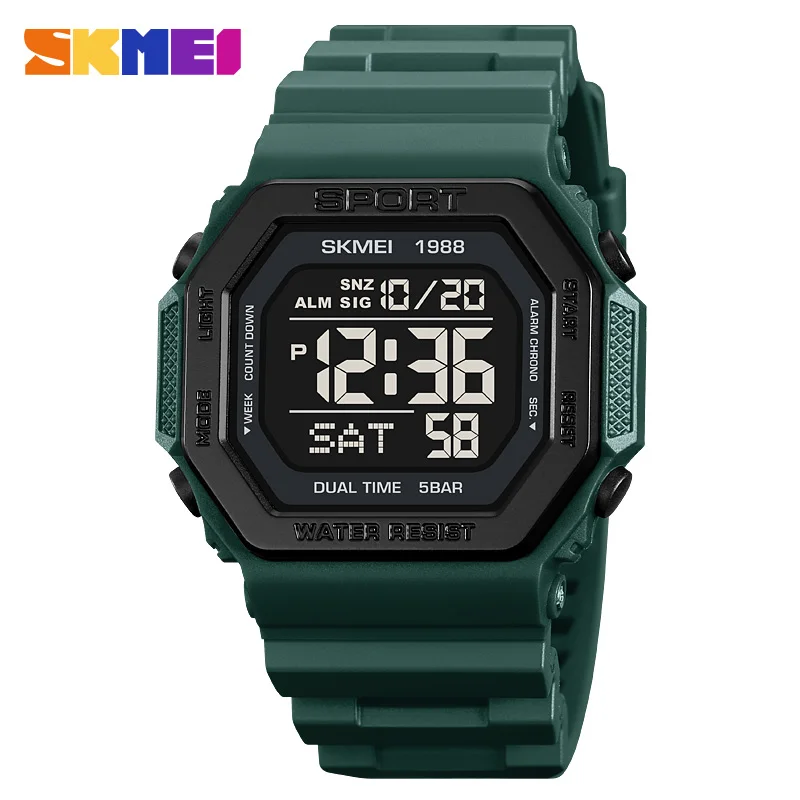 SKMEI Mens Sport Watch Military Countdown Chrono Wristwatch 5Bar Waterproof Alarm Clock 1988 Reloj Hombre Original