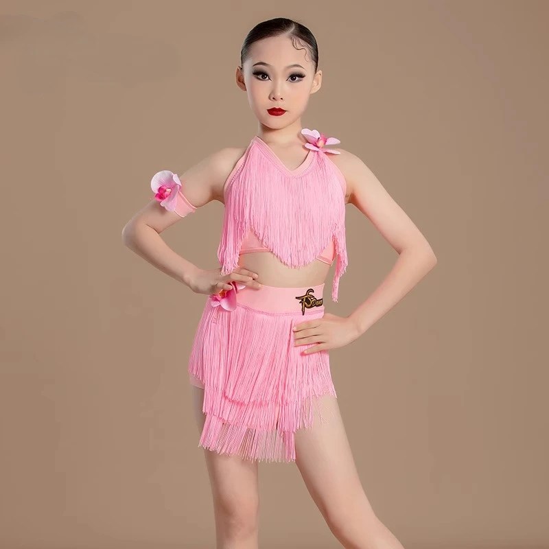 

Dancing Dresses Skirt Kids Fringe Children Professional Latin Dance Dress