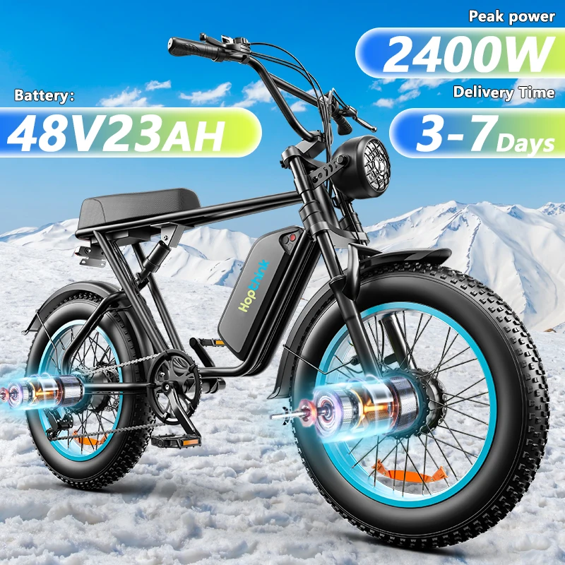 Emoko C91 E-Bike 2400W Potenza di picco 48V23Ah Batteria Aldult Bicicletta elettrica 20 pollici 4 "Pneumatico grasso Bici elettrica fuoristrada per tutti i terreni