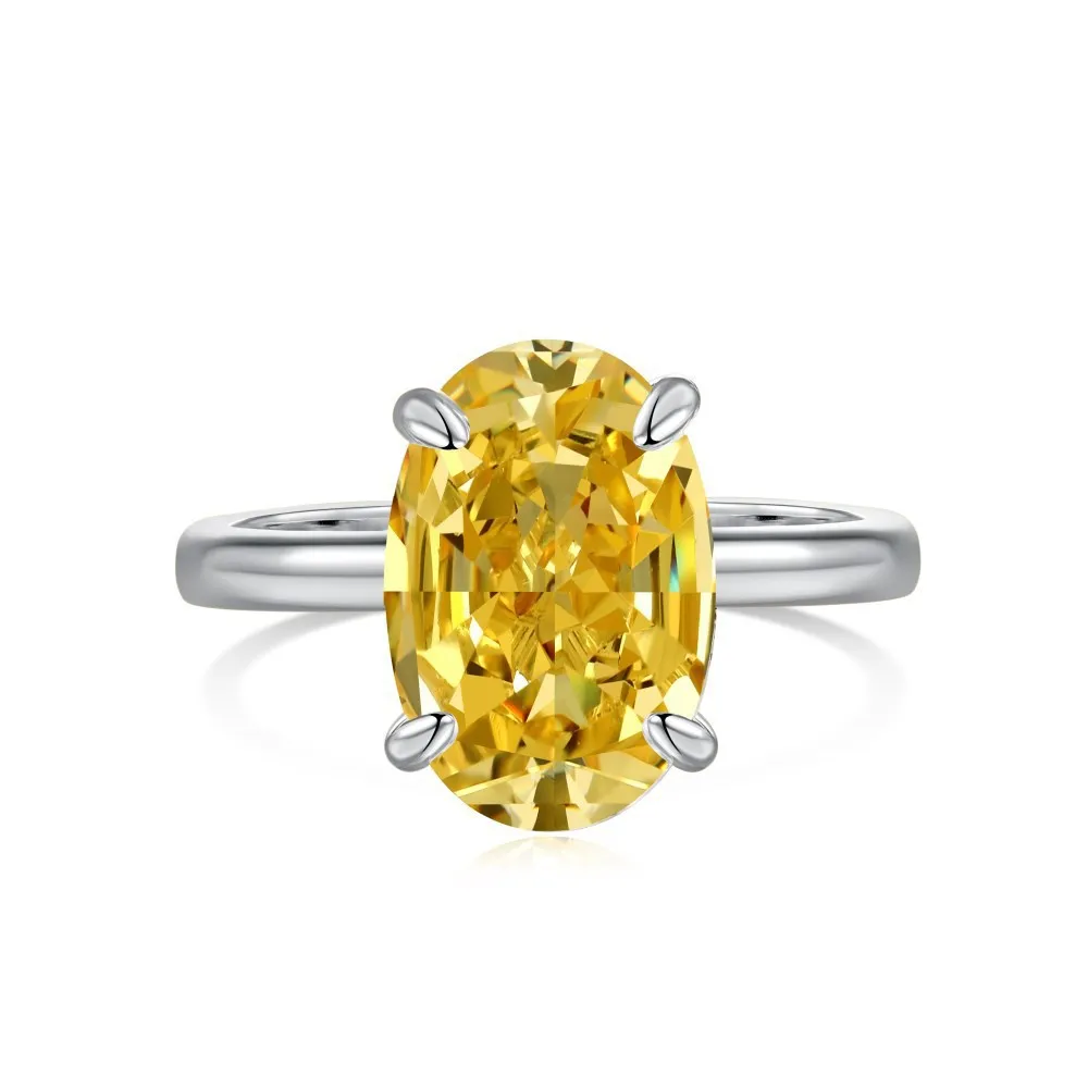 925 Sterling Silver Luxury High Quality Oval Crushed Ice Cut Gemstone Natural Yellow Citrine Ring Wedding Fine Jewelry For Women