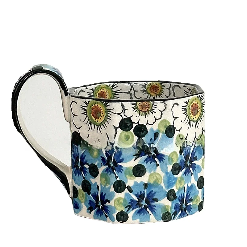 Vintage Hand Painted Blue Berry Ceramic Coffee Mug