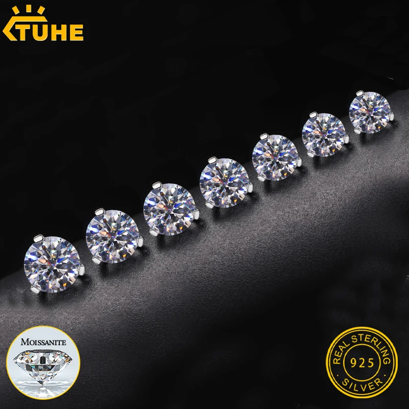 

TUHE Unisex Round VVS1 Moissanite Stud Earrings S925 18K White Gold Plated Studs Earrings For Women Silver 925 Fine Jewelry