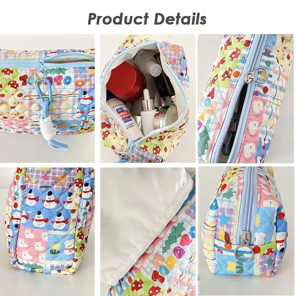 Women Large Capacity Quilting Makeup Bag Portable Cotton Clutch Cosmetic Storage Bag Pouch Bag Travel Toiletry Bag