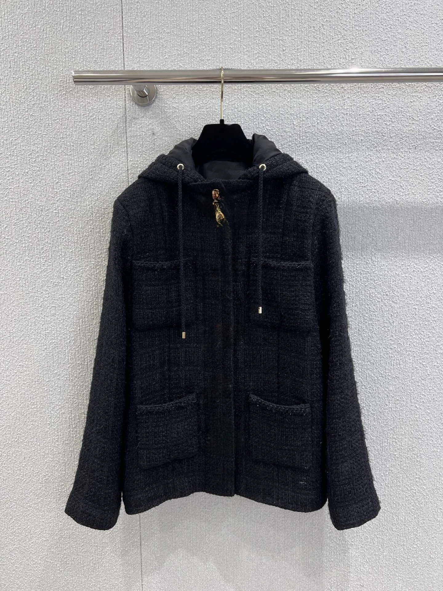 

Ele Detachable Hat Quilted Woolen Coat with Four kets Single Button Design for Women Sli Commute Sle Outerwear