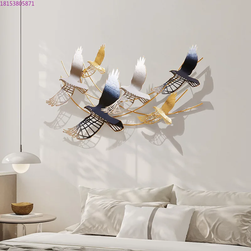 Cream wind bedroom bedside bird wall decoration wrought iron pendant modern simplicity
