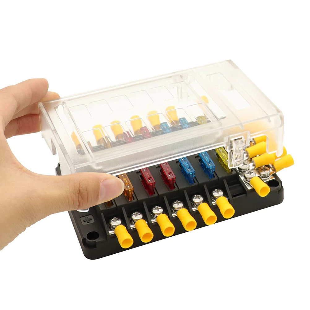 

Блок предохранителей на 12 мест с LED-индикатором, вращающейся прозрачной крышкой и изоляционной конструкцией для автомобилей, лодок и морского транспорта