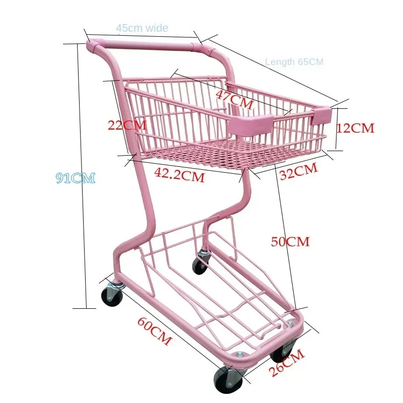 Pink Double Layer Supermarket Trolley KTV Trolley Photo Props Decoration Trolley