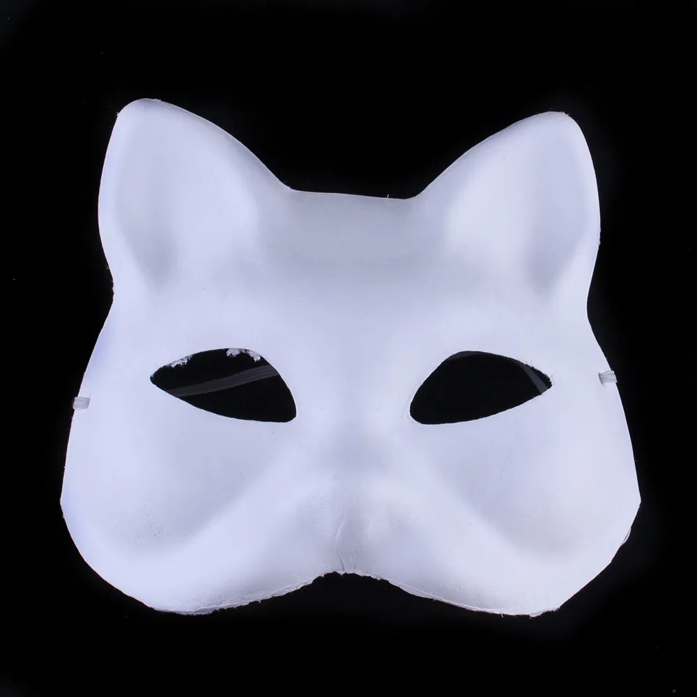 1Pc Solid color Japanese Mask Half Face Hand-painted Cat Fox Mask Anime Demon Slayer Masquerade Halloween Festival Cosplay Prop