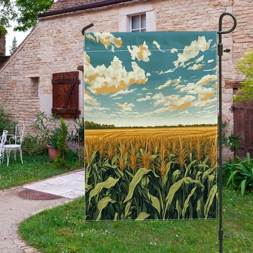 Fall Corn Field Harvest Burlap Vertical Garden Flag Double Sided for, 12x18 XXQ