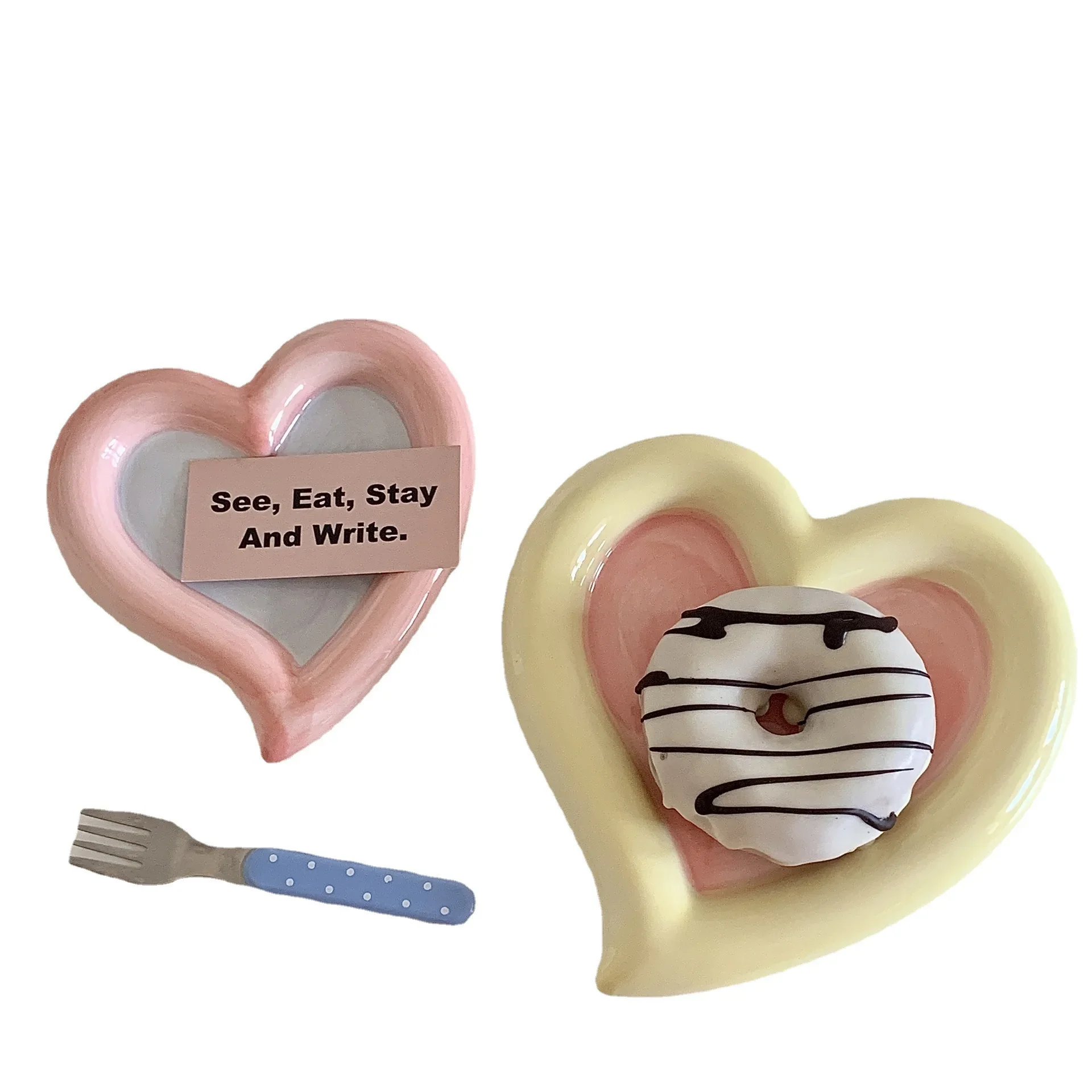MPK New Series Hand Painted Heart Plate Underglaze Dessert Cake Plate Fruit