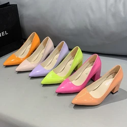 Elegant Thick High Heels Women Pumps 2022 Trend Sexy Ladies Orange Pink Green Purple Dress Party Office Shoes Block Heels Luxury