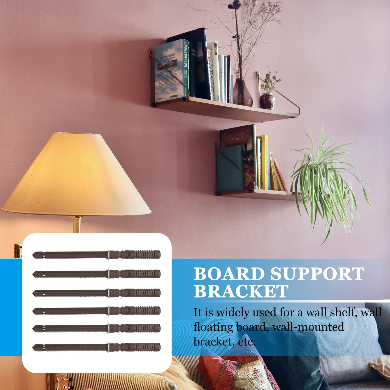 

6pcs Wall Board Support Bracket Alloy Hidden Floating Shelf Bracket Brown Storage Holder Super Load Bearing Anti Rust Corrosion