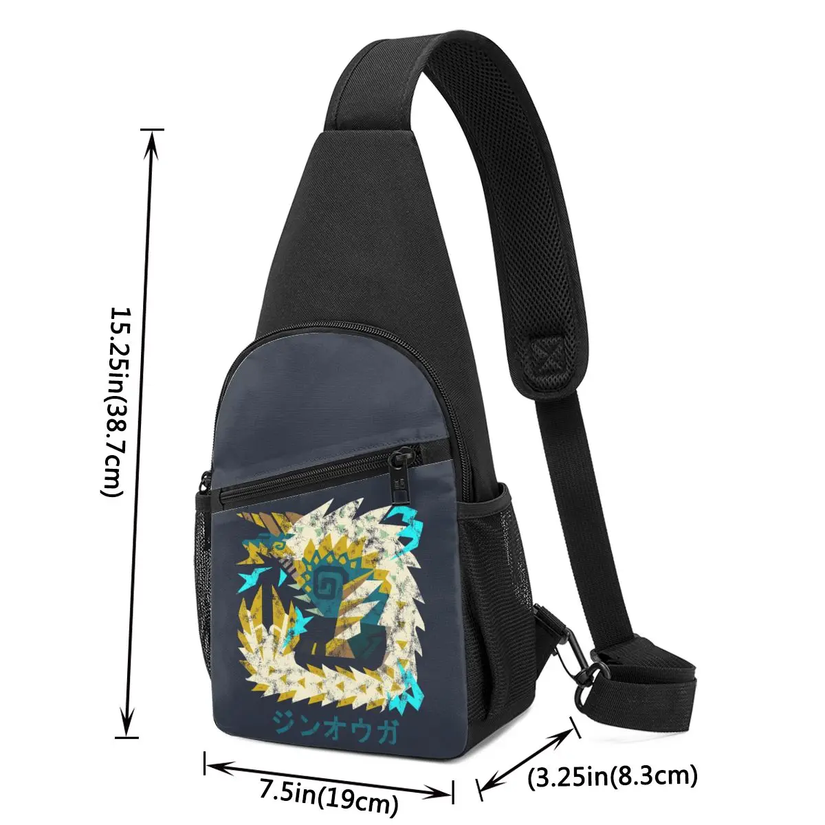 Monster Hunter World Iceborne Zinogre Kanji Chest Bag Men Sling Crossbody Backpack Chest Bag Travel Hiking Daypack Shoulder Bag