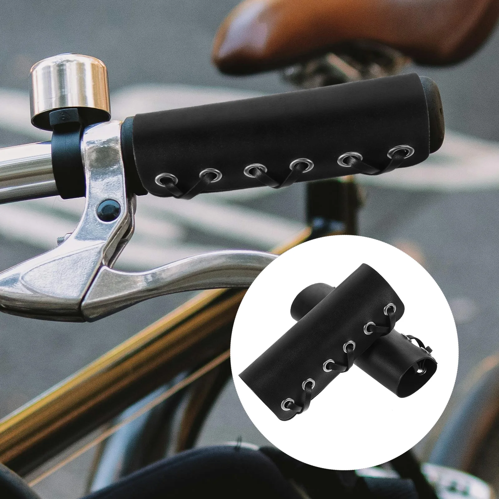 

1 Set Soft Comfortable Bike Handlebar Grips Vintage Leather Anti-Skid For Motorcycles And Scooters