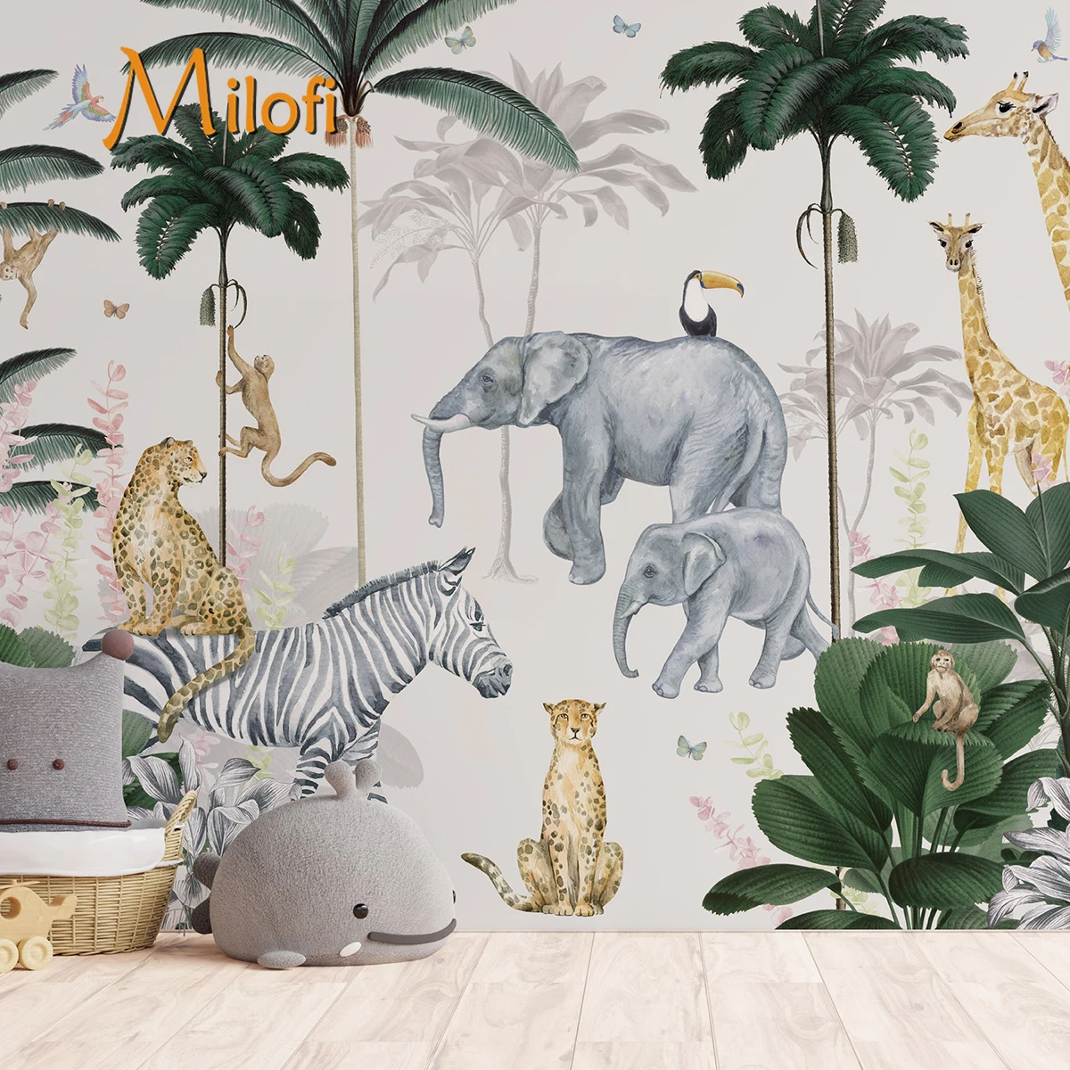 Milofi Customized 3D wallpaper mural cartoon children's animal elephant home decoration waterproof wall sticker