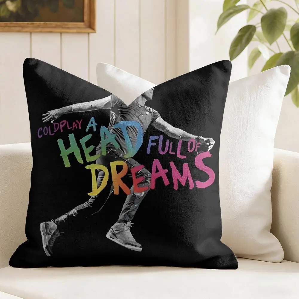 C-Coldplays Music Band Cushion Cover Eco Linen Pillow Case Double-Sided Print Breathable Durable Zipper Home Decor Gift