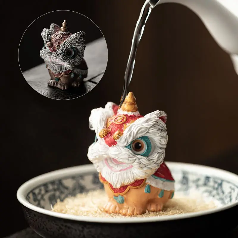 Premium Resin Color-Changing Tea Pet Drinking Tea Decoration for Tea Table Top Chinese Trendy Lion Wake-Up Resin Craft Home Deco