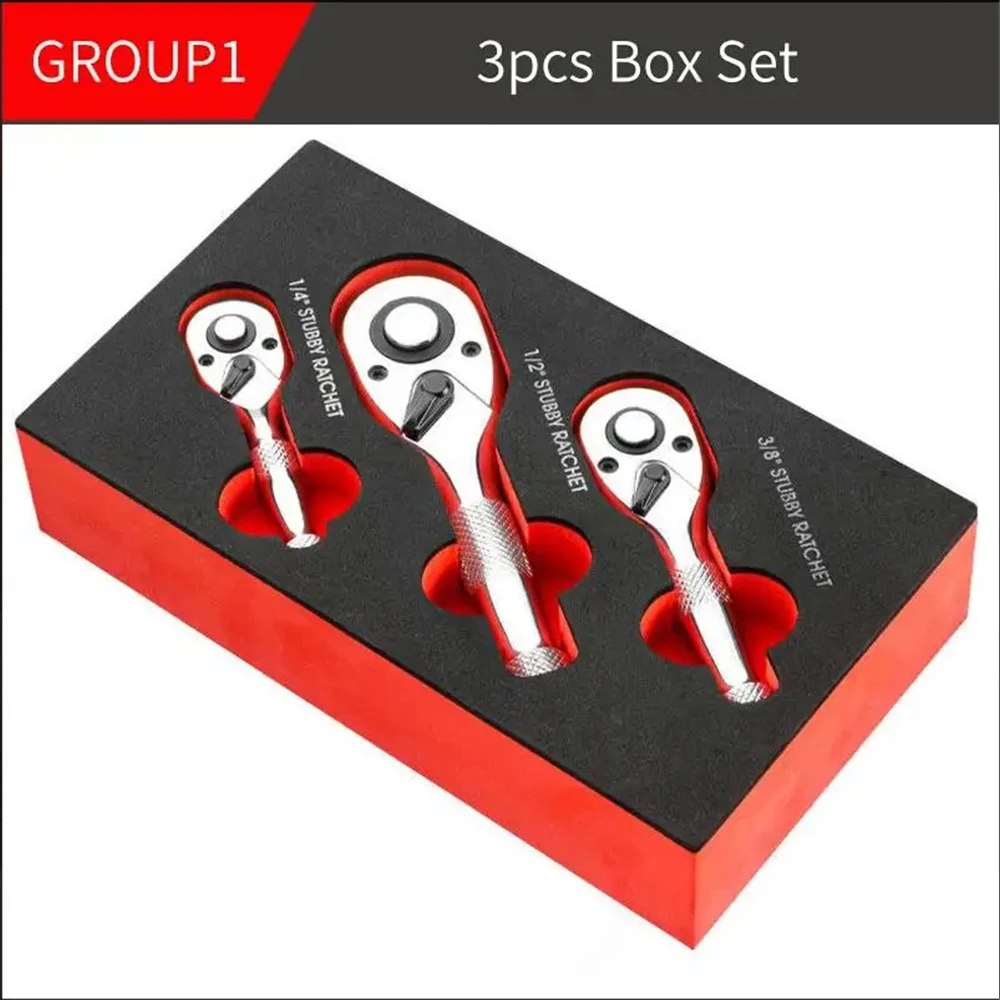 1/4 3/8 1/2 Professional Heavy Duty Ratchet Set,72-Tooth Square Head Spanner,Quick-Release Head Mini Ratchet Wrench