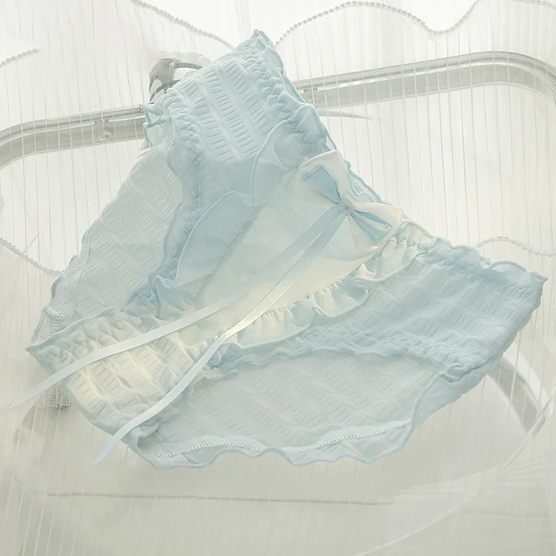 Girly Mid-rise Panties Sweet Princess Style Briefs Bubble Breathable Mesh Comfortable Bow Cute  Pure Desire Sexy