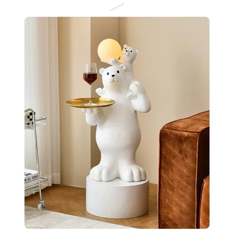 Smart audio animal sculpture living room sofa ornament tray next tray home decoration polar bear tray with moon light