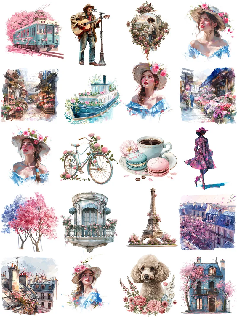 20 unidades/pacote ruas paris primavera adesivo diy artesanato scrapbooking álbum lixo diário adesivos decorativos