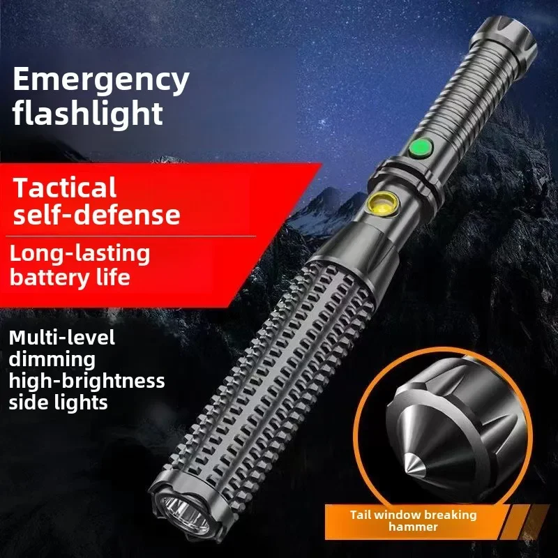 Wolf Tooth Stick Flashlight Strong Light Charging Outdoor Super Bright Multi Functional Telescopic Self Defense Window Patrol
