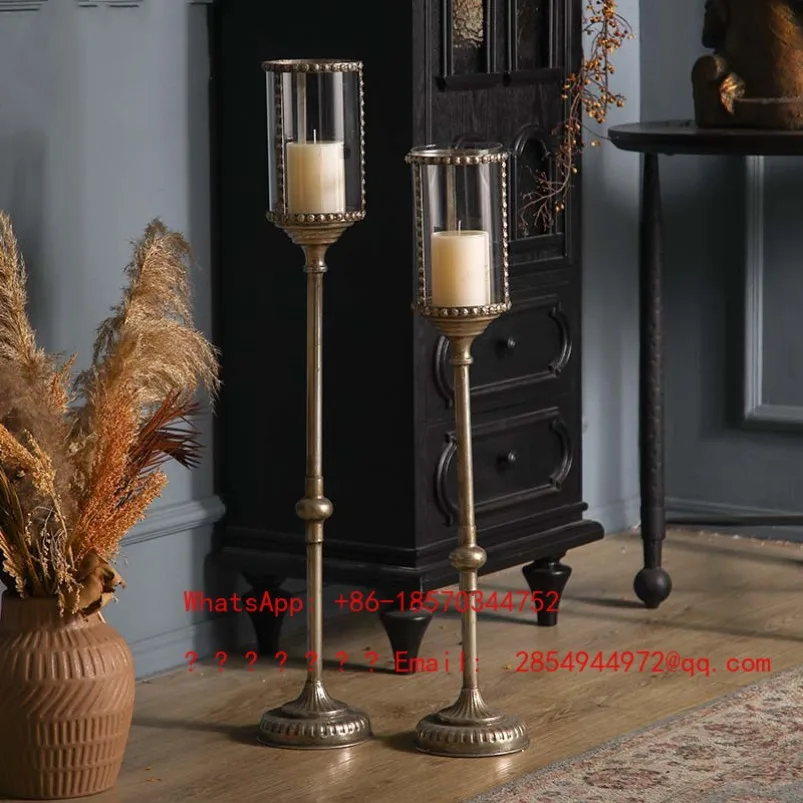 European Retro Metal Candle Holder Glass Lampshade Home Decoration Ornament