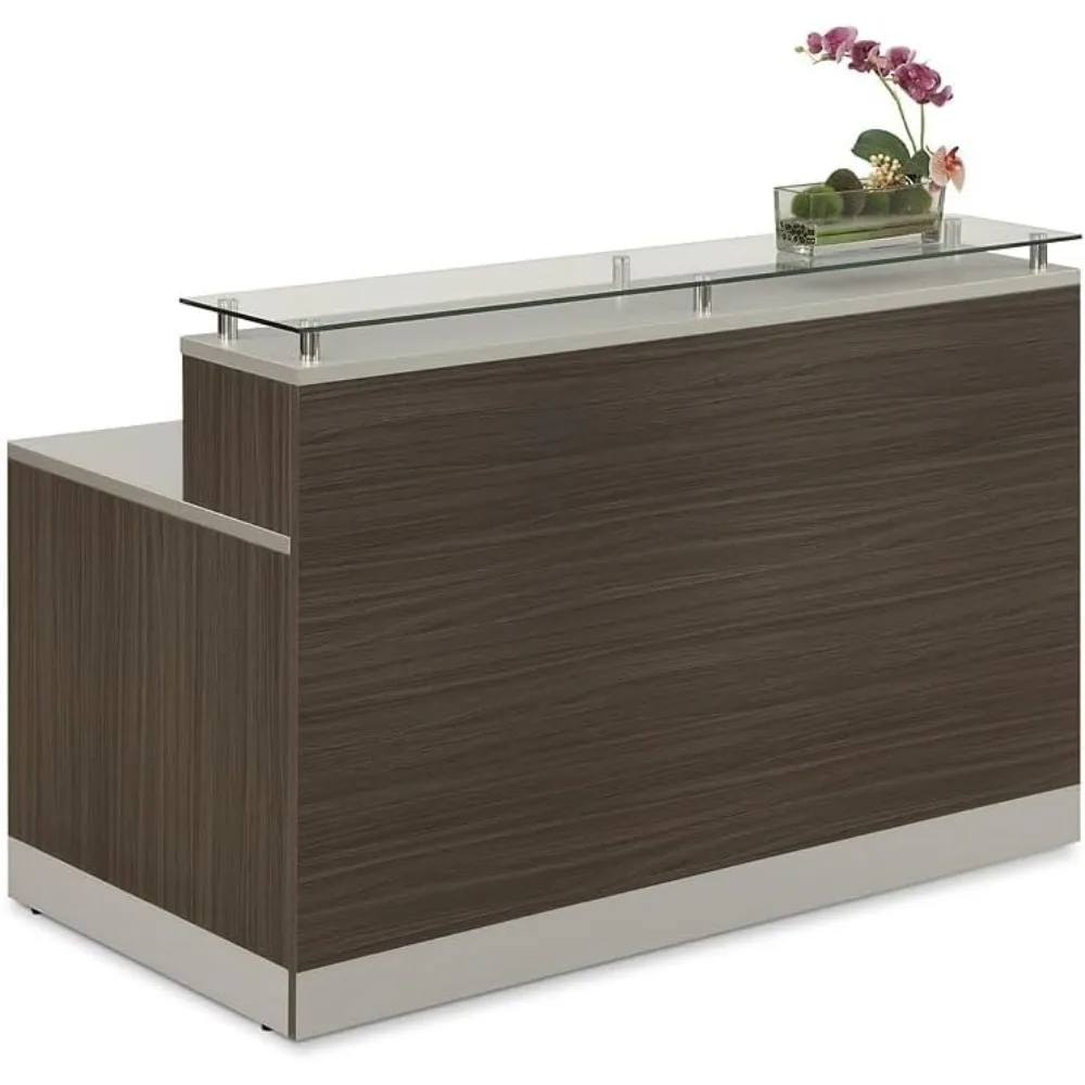 

Modern Reception Desk with Counter, Front Desk, Retail Checkout Counter, Office, Lobby, Salon, Store, 63" W x 32" D, Driftwood