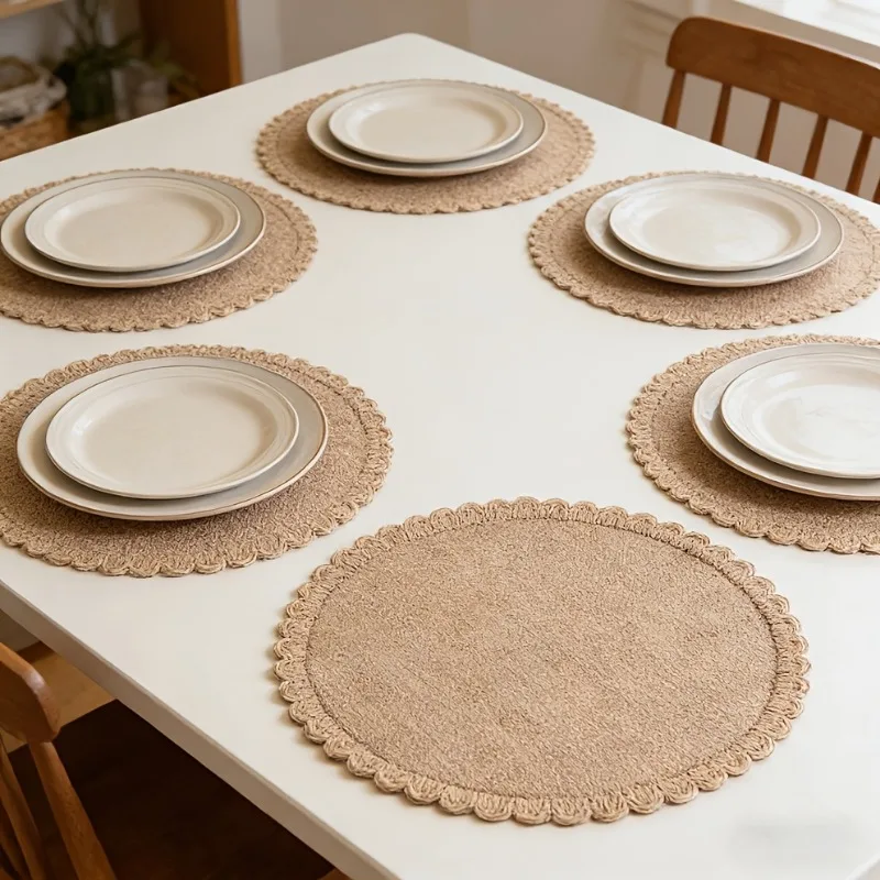6/10pcs jute Edge Prevent Fraying Fit Homestay Afternoon Tea Outdoor Party Build Soft Laid-back Vibe Reusable Dining Pad