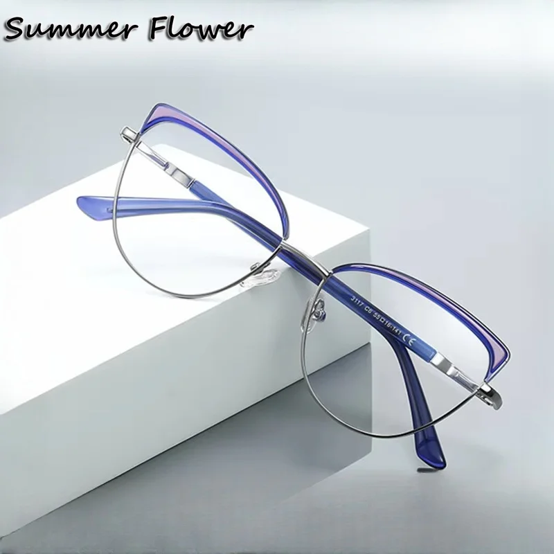 

Women Glasses Frame Spring Hinge Optical Spectacle Fashion Female Cat Eye Alloy Reading Glasses Blue Light Block Lenses UV 400