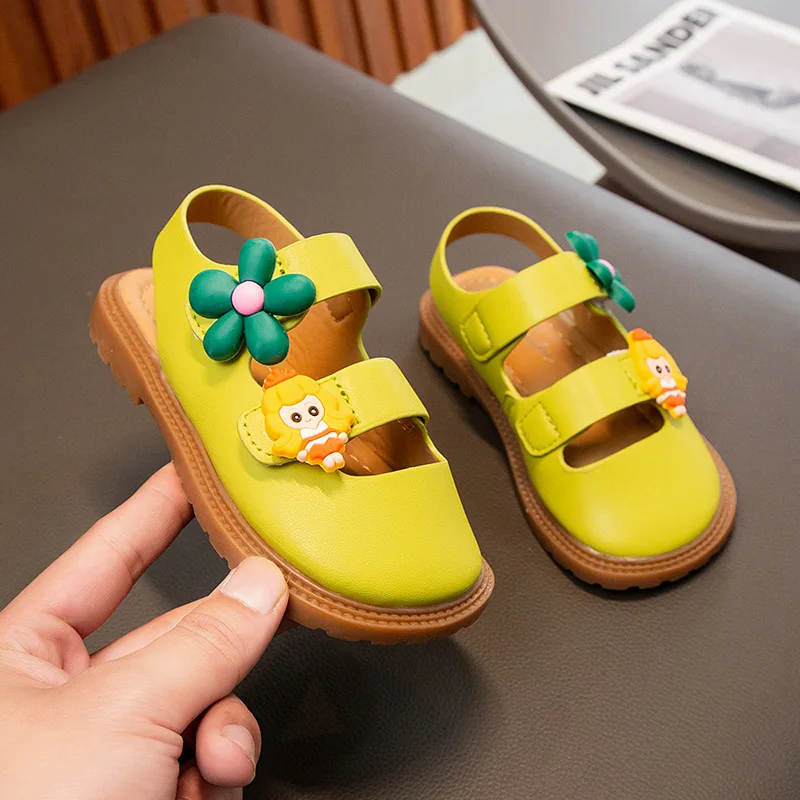 Summer Girls Sandals Sweet Cute Flower Princess Shoes Children's Flats Soft Bottom Non-slip Kids Beach Shoes Sandals