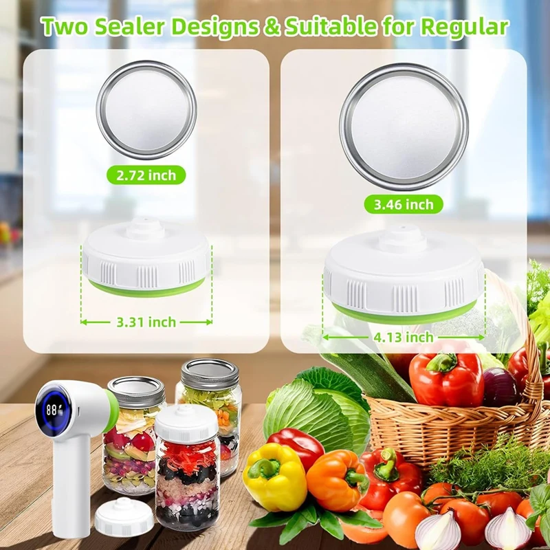 Mason Jar-sellador al vacío con pantalla Digital, máquina de sellado al vacío de alimentos, con bolsas y 10 tapas para tarros