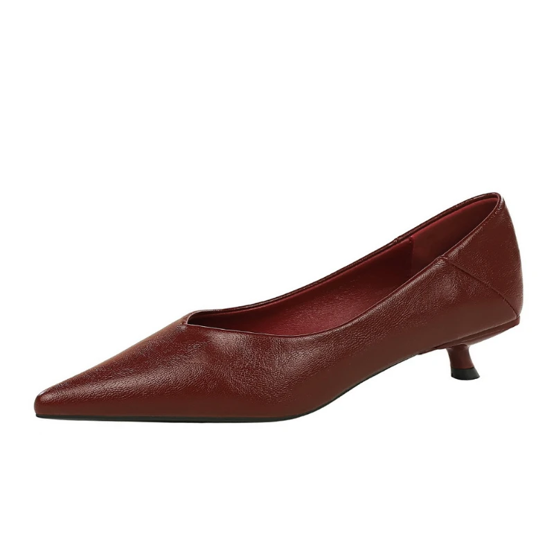 Leather Pointed Toe Kitten Heel Pumps Minimalist Design Comfortable Low Heel Office Work Party Dress Shoes Elegant Footwear image 6