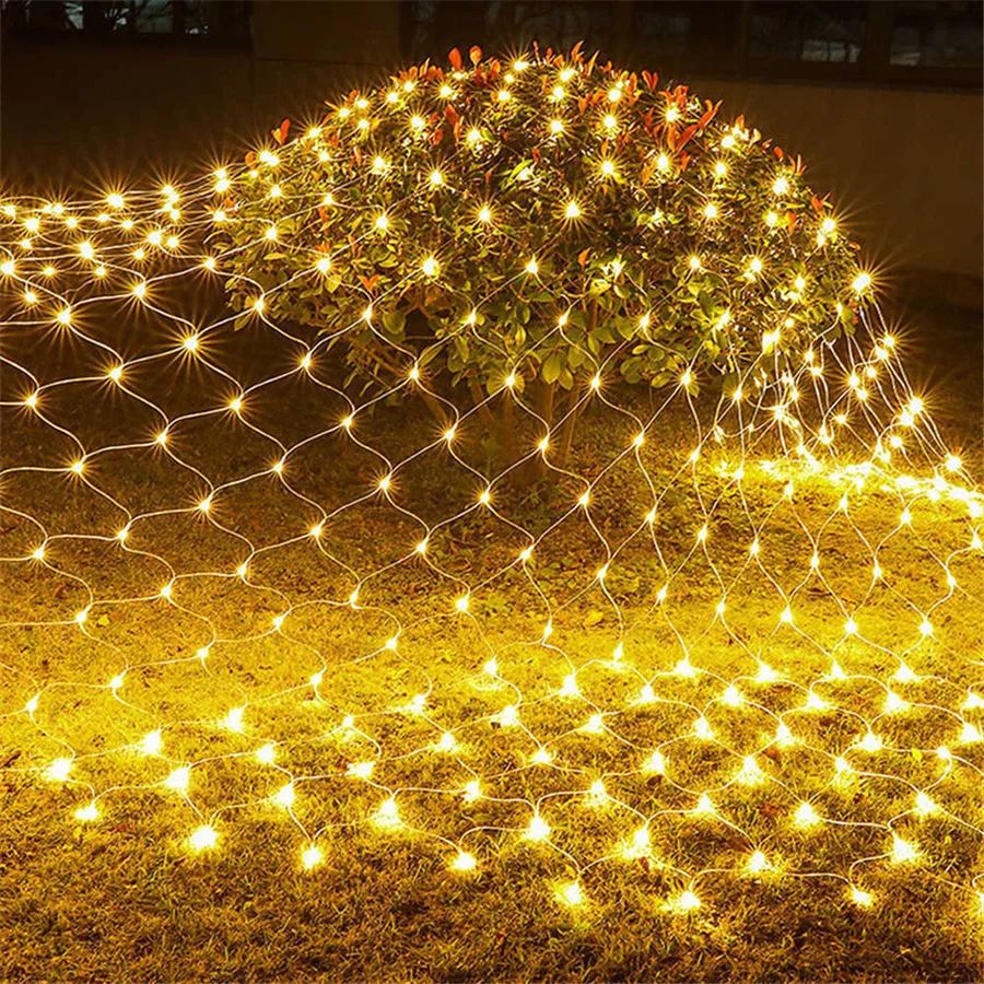 PAMNNY 2x2/3X2M LED Christmas Mesh Fairy String Lights Outdoor 8 Modes Garden Wedding Garland Icicle Lights for Holiday Lighting