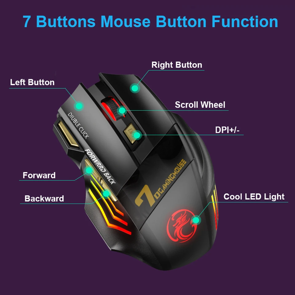 Souris de jeu sans fil Bluetooth, aste, ergonomique, silencieuse, USB, RVB, ordinateur gamer, PC, jeu