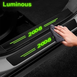 Luminous Car Trunk Door Sill Trim Anti Kick Stickers for Peugeot 2008 Emblem Threshold Protective Decals Strip Tape Decoration