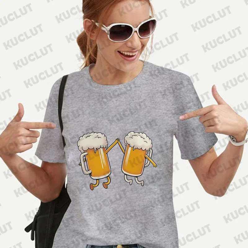 T-shirt Women Summer Tees Cheers Beer Classic Blouses Happy Beer Graphic Streetwear Short Sleeve Y2K Tops Aesthetic Clothing