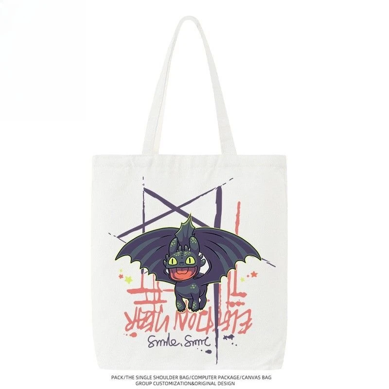 

HotSale Licensed How to Train Your Dragon Toothless Canvas Tote Bag Large Capacity Versatile Shoulder Handbag for Daily Use Gift