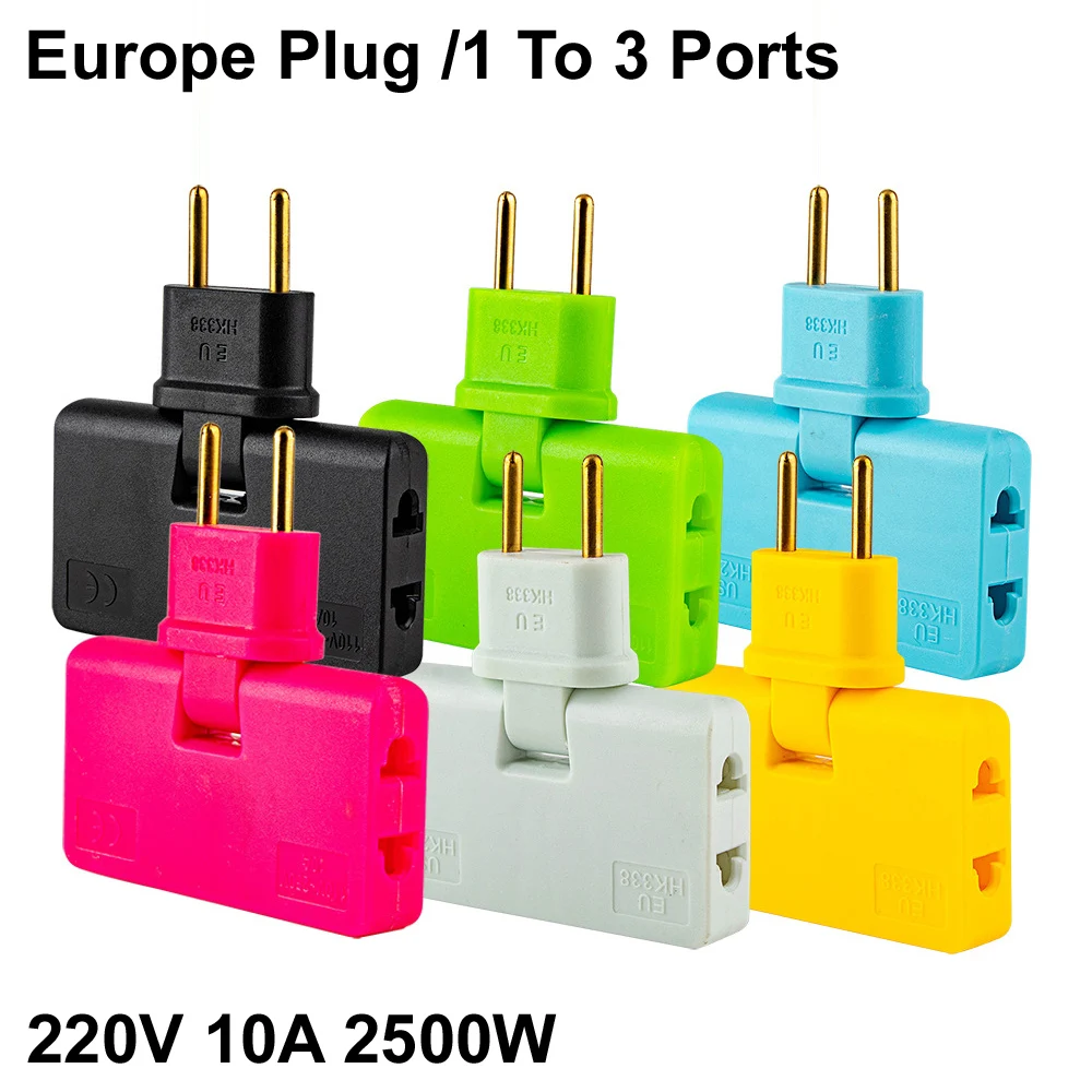 EUR Plug 220V 10A 2500W Plug Adapter European Regulations 1 to 3 Ports Converter 180 Degree Rotation Extension Travel Socket