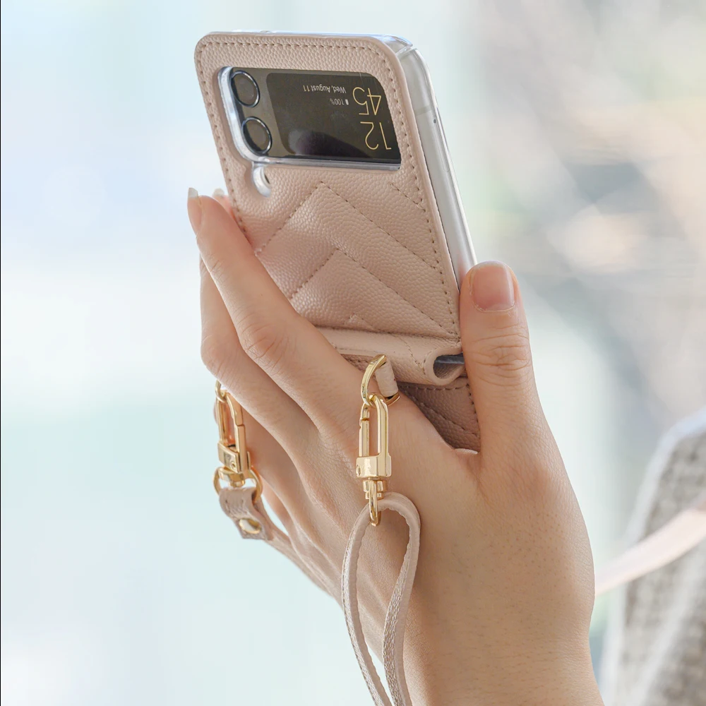 جراب هاتف مع محفظة لهاتف samny Z Flip 5 ، 4 ، 3 حامل بطاقة ائتمان مع حزام ، خاتم إصبع ، غطاء جلد PU للصدمات للنساء