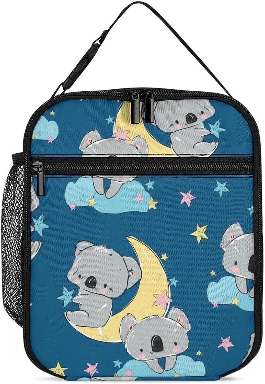 

Cute Koala Moon Insulated Lunch Bag,Durable Freezable Lunch Box for Mens Blue Colorful Star Reusable Lunch Bag for Adult,Work,Ou